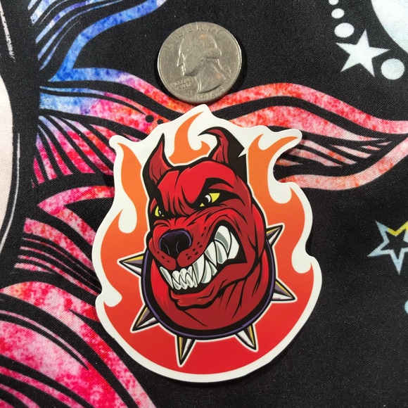 Fired up Pit Bull Bully Red Dog Waterproof Decor Sticker - Picture 2 of 2